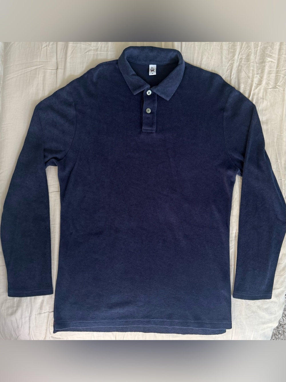 Birdwell Beach Britches Terry Cloth Polo Men XL Navy Long Sleeve Made USA 🇺🇸